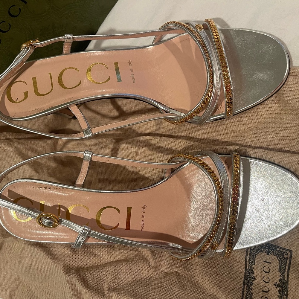 Gucci Silver and Gold Strappy Heels - Picture 3 of 7